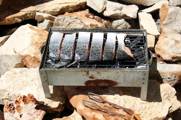 Essen auf dem Grill zubereitet — Stockfoto