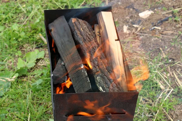 En el fuego queman leña — Foto de Stock