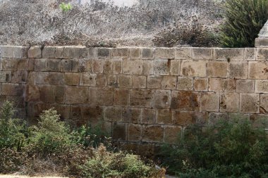 İsrail Devleti 'nin kuzeyindeki eski bir Haçlı Kalesi' nde taş ve betondan duvar. 
