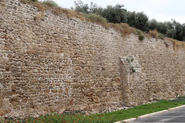 Kamenná Betonová Zeď Staré Křižácké Pevnosti Severu Státu Izrael — Stock fotografie