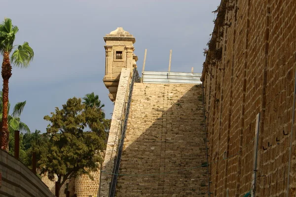 Kamenná Betonová Zeď Staré Křižácké Pevnosti Severu Státu Izrael — Stock fotografie