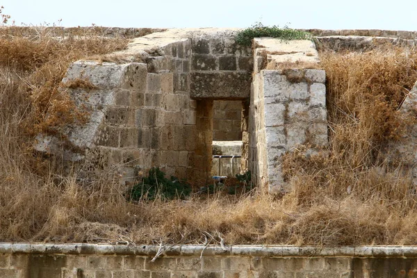 Muro Pietra Cemento Una Vecchia Fortezza Crociata Nel Nord Dello — Foto Stock