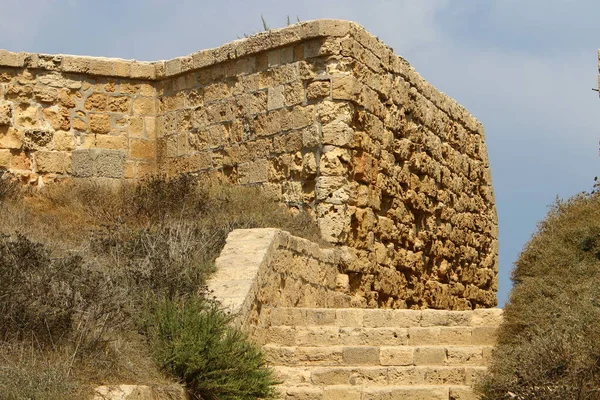 Каменная Бетонная Стена Старой Крепости Крестоносцев Севере Израиля — стоковое фото