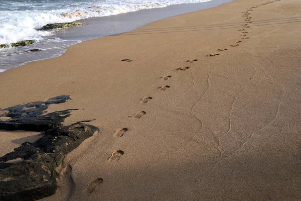 Empreintes Pas Dans Sable Sur Mer Méditerranée Nord État Israël — Photo