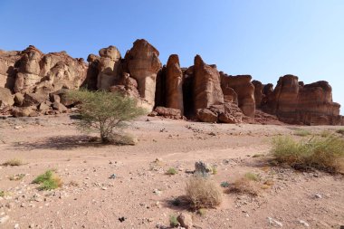 Süleyman Sütunları İsrail 'in güneyindeki Eilat yakınlarındaki Timna Vadisi' nde. Jeolojik kaya oluşumları 