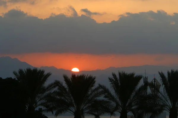 early morning and sunrise on the shores of the Red Sea in southern Israel in Eilat