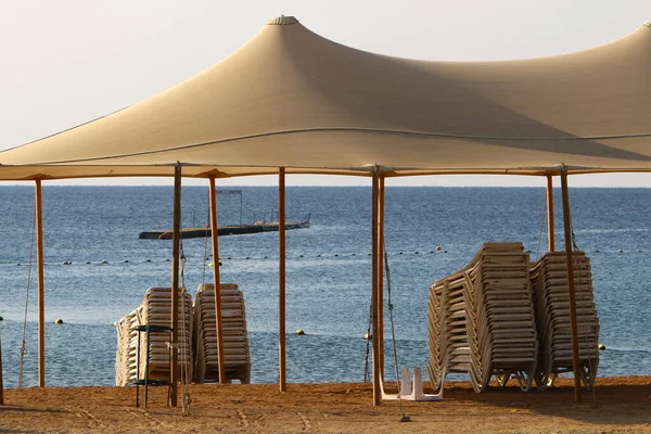 Chairs Tables Folded Closed Restaurants Beaches Closed Virus Epidemic Israel — Stock Photo, Image