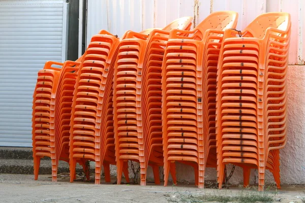 Chairs Tables Folded Closed Restaurants Beaches Closed Virus Epidemic Israel — Stock Photo, Image