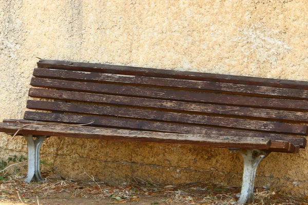 Bänk För Vila Stadspark Vid Medelhavets Stränder Norra Israel — Stockfoto