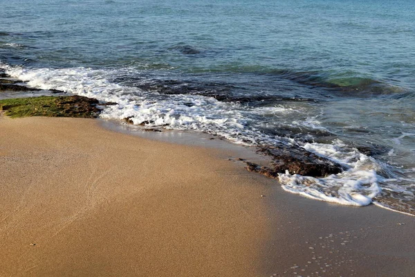 Rochas Pedras Nas Margens Mar Mediterrâneo Norte Estado Israel — Fotografia de Stock