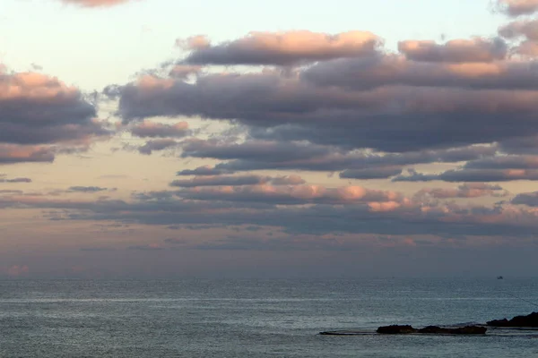 Nuages Pluie Dans Ciel Sur Mer Méditerranée Décembre Est Saison — Photo