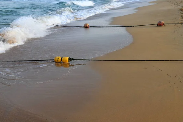 Deserted Beach Quarantine Mediterranean Coast Winter 2021 Northern Israel — Stock Photo, Image