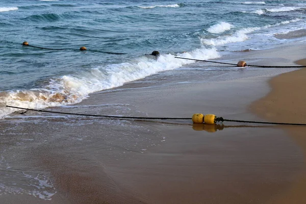 Praia Deserta Durante Quarentena Costa Mediterrânica Inverno 2021 Norte Israel — Fotografia de Stock