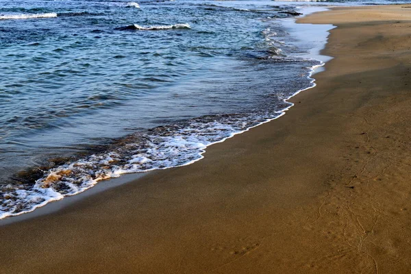 Praia Deserta Durante Quarentena Costa Mediterrânica Inverno 2021 Norte Israel — Fotografia de Stock