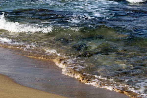 Praia Deserta Durante Quarentena Costa Mediterrânica Inverno 2021 Norte Israel — Fotografia de Stock