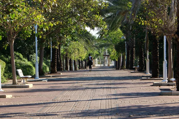 Fußgängerstraße Einem Stadtpark Der Mittelmeerküste Norden Israels — Stockfoto