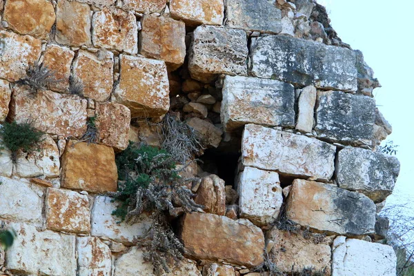 Kuzey Srail Deki Antik Taş Kale Duvarının Kalıntıları Hastanecilerin Antik — Stok fotoğraf