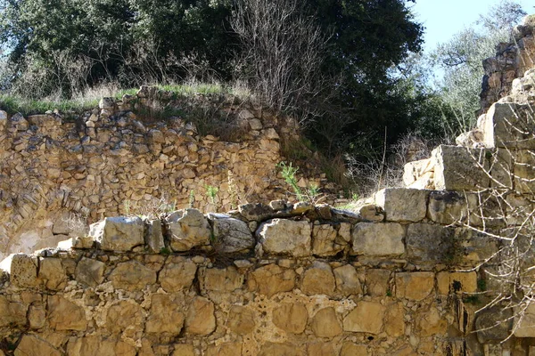 北イスラエルの古代の石の要塞の壁の遺跡 病院の古代の要塞の遺跡 — ストック写真