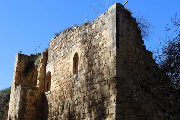 Ερείπια Ενός Αρχαίου Πέτρινου Τείχους Στο Βόρειο Ισραήλ Ερείπια Του — Φωτογραφία Αρχείου