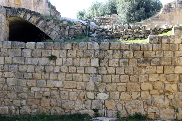 Ruins of an ancient stone fortress wall in northern Israel. The ruins of the ancient fortress of the Hospitallers