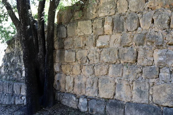 以色列北部一座古老的石墙被毁 医院的古堡的废墟 — 图库照片