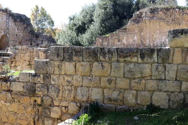 Kuzey Srail Deki Antik Taş Kale Duvarının Kalıntıları Hastanecilerin Antik — Stok fotoğraf