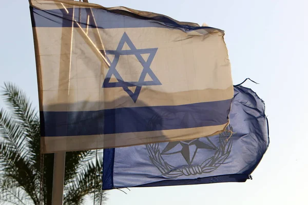 Λευκή Μπλε Σημαία Του Κράτους Του Ισραήλ Εξάκτινο Αστέρι Του — Φωτογραφία Αρχείου