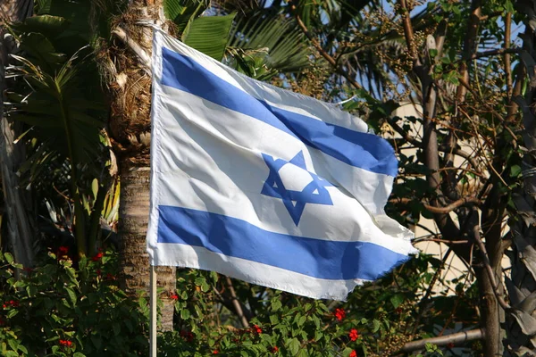 Die Weiß Blaue Flagge Des Staates Israel Mit Dem Sechszackigen — Stockfoto