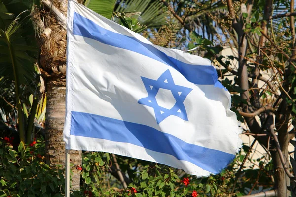 Izrael Állam Fehér Kék Zászlója Dávid Hatágú Csillagával — Stock Fotó