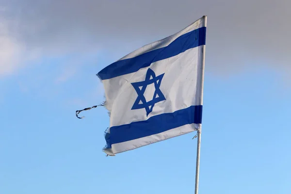 Bandera Blanco Azul Del Estado Israel Con Estrella David Seis — Foto de Stock