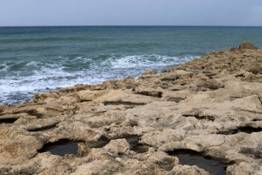 An uninhabited Mediterranean coast in northern Israel. In Israel, general quarantine due to corona virus (COVID-19) 