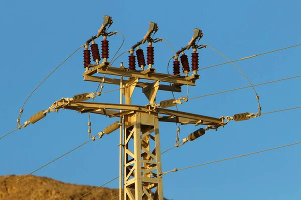 Líneas Eléctricas Alto Voltaje Través Campos Montañas Israel —  Fotos de Stock