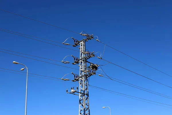 Lignes Électriques Haute Tension Travers Les Champs Les Montagnes Israël — Photo