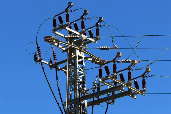Lignes Électriques Haute Tension Travers Les Champs Les Montagnes Israël — Photo