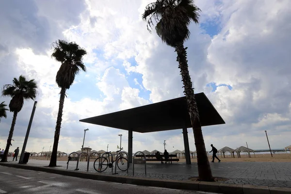 canopy for protection from the sun and outdoor recreation on the shores of the Mediterranean Sea in northern Israel