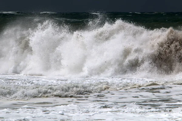 Große Wellen Und Wind Mittelmeer Vor Der Küste Israels Frühlingssturm — Stockfoto