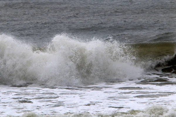 Grandes Vagues Vent Dans Mer Méditerranée Large Des Côtes Israël — Photo