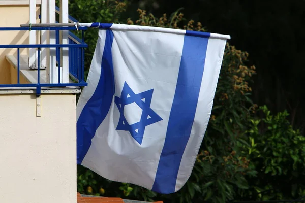 White Blue Flags Israel Star David Adorn City Streets Israel — Stock Photo, Image