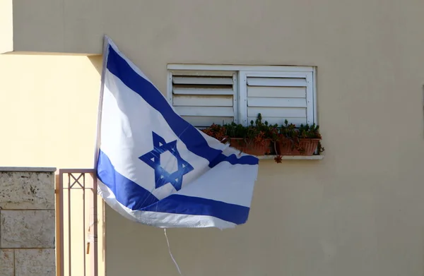White Blue Flags Israel Star David Adorn City Streets Israel — Stock Photo, Image