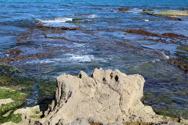 Höga Klippor Vid Medelhavets Stränder Klippig Havsstrand — Stockfoto