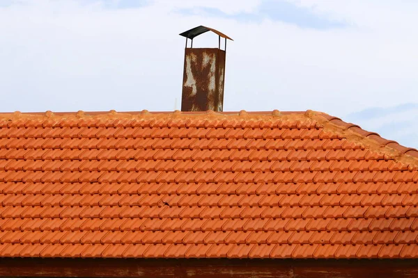 Roof House Made Red Tiles Architectural Details Housing Construction Israel — Stock Photo, Image