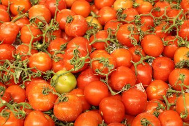 Kuzey İsrail 'deki Akko şehrindeki bir bakkalda taze sebze ve meyveler tezgahın üzerinde. 