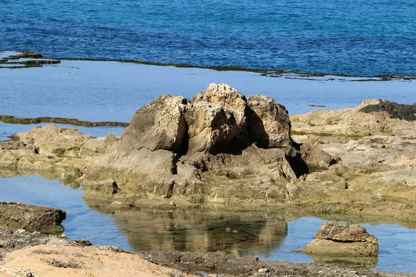 Medelhavets Kust Norra Israel Sommar Och Varm Solig Dag — Stockfoto