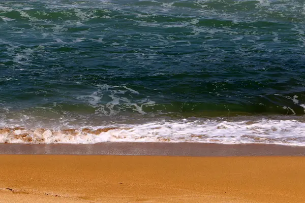 Plage Sable Sur Les Rives Mer Méditerranée Israël Chaude Journée — Photo