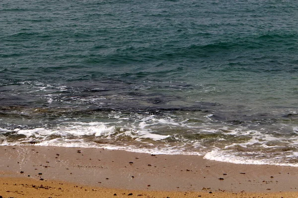 Песчаный Пляж Берегу Средиземного Моря Израиле Жаркий Летний День Севере — стоковое фото