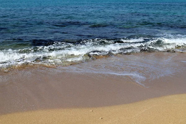 Sandstrand Medelhavets Stränder Israel Varm Sommardag Norra Israel — Stockfoto