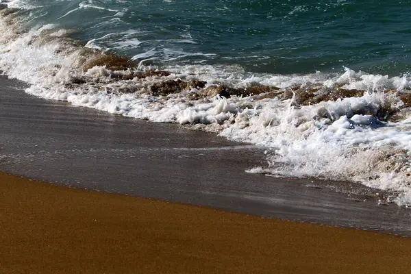 Sandy Beach Shores Mediterranean Sea Israel Hot Summer Day Northern — Stock Photo, Image