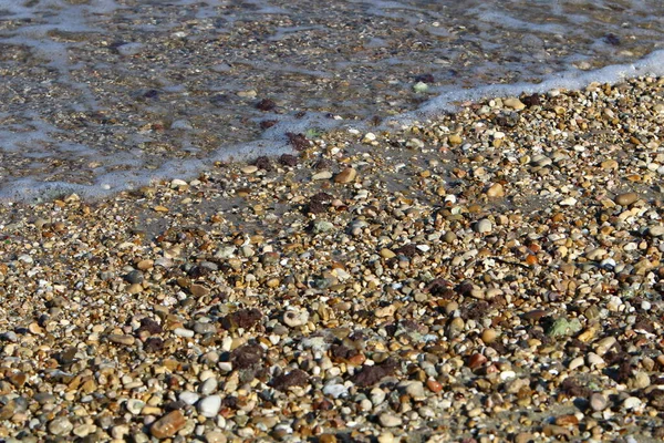 Grandes Piedras Encuentran Las Orillas Del Mar Mediterráneo Norte Israel — Foto de Stock