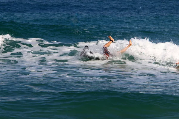 Surfer Riding Special Board Big Waves Mediterranean Sea — Stock Photo, Image