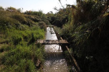 Kuzey İsrail 'deki bir yürüyüş yolunda engel oluşturan küçük bir köprü.. 